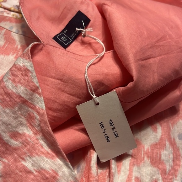 GAP 100% Linen Sleeveless A-Line V-neck Dress Pink / White Size 4 NWT - Picture 10 of 10